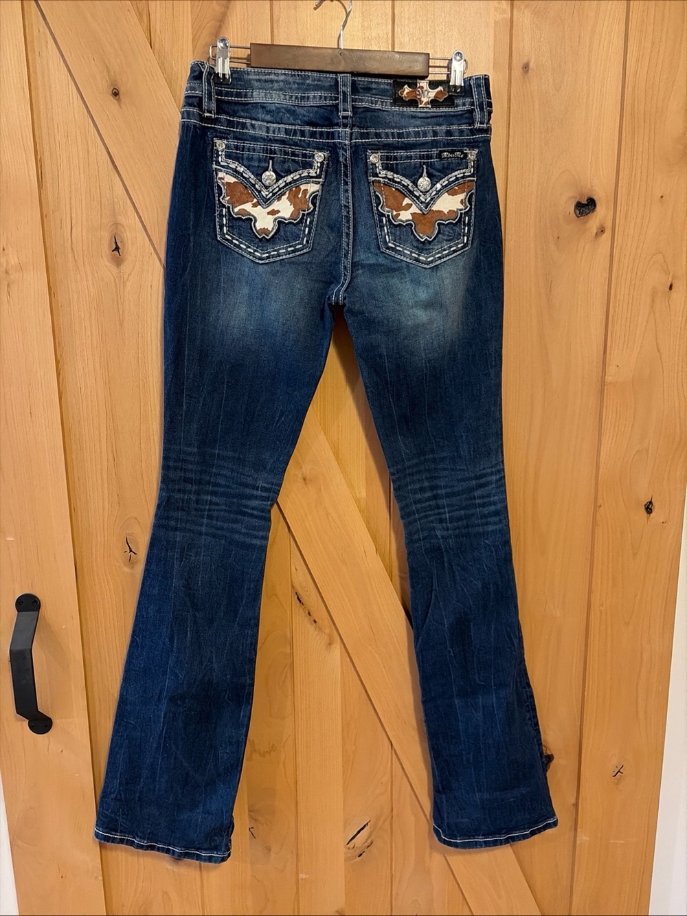 Miss Me Chelsea Bootcut Cow Hide Pocket Embellished Jeans Low Rise Western 30